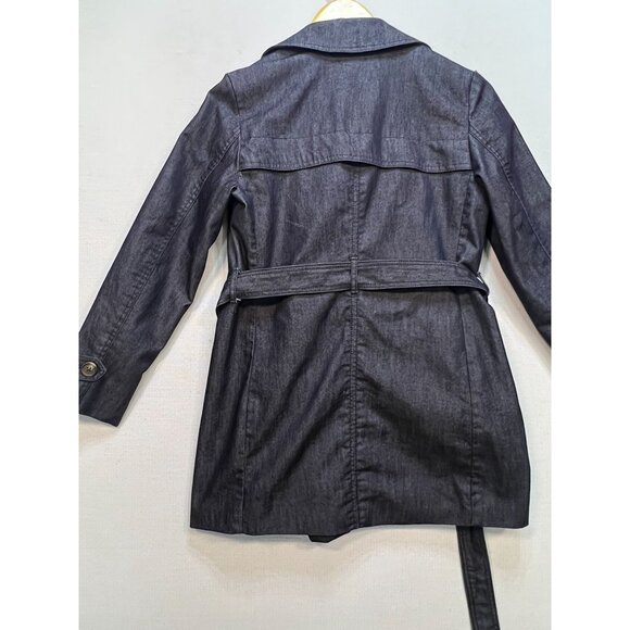 Gap 1969 Womens Belted Trench Coat Double Breasted Denim Size XS Dark Blue Rinse - Picture 9 of 11